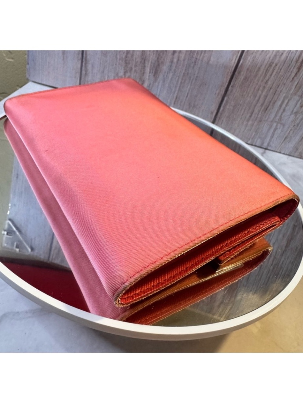 Prada Pink Satin Clutch with Gold Triangle Logo and coin pouch - Picture 14 of 16